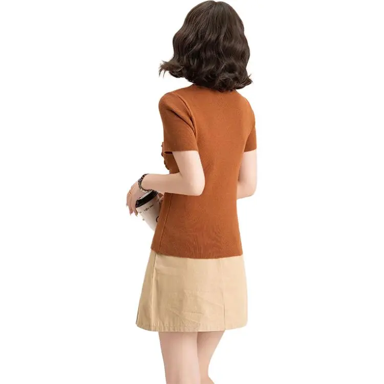 FAWENXIANGZI T Shirt Women's Light Coffee-1