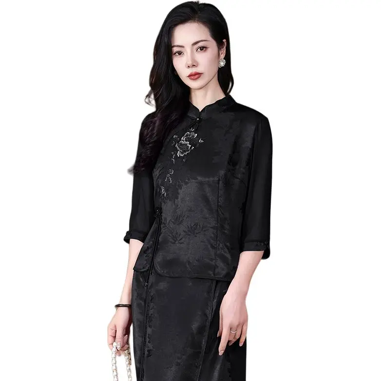 Yi Mengyuan 3/4 Sleeved Silk Shirt Women's-5