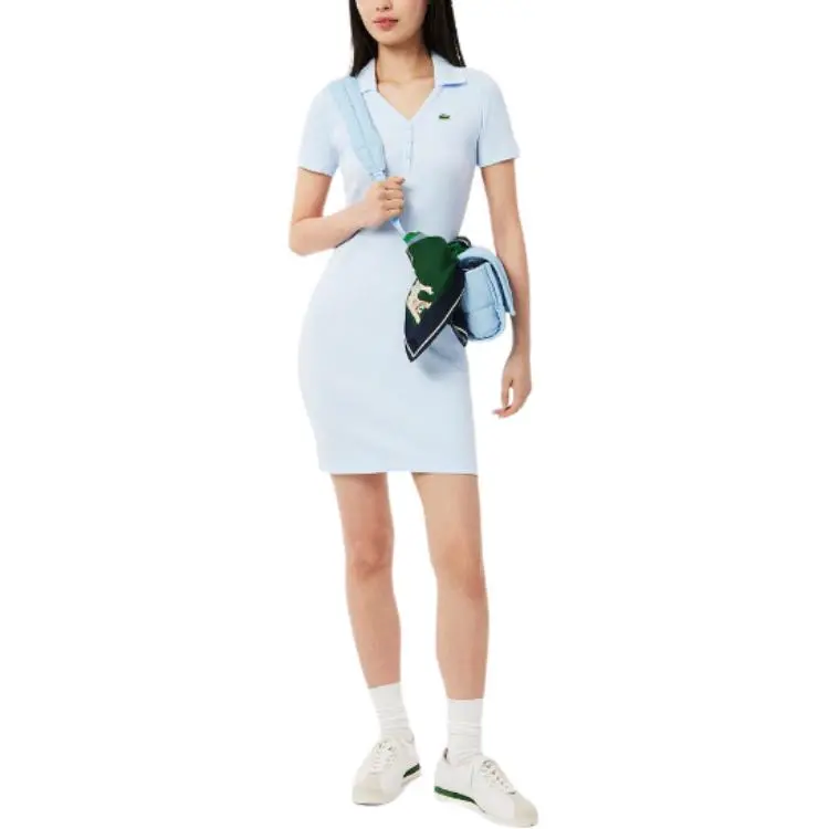 LACOSTE SS25 Short Sleeved Dress Women's Light Blue/White-3
