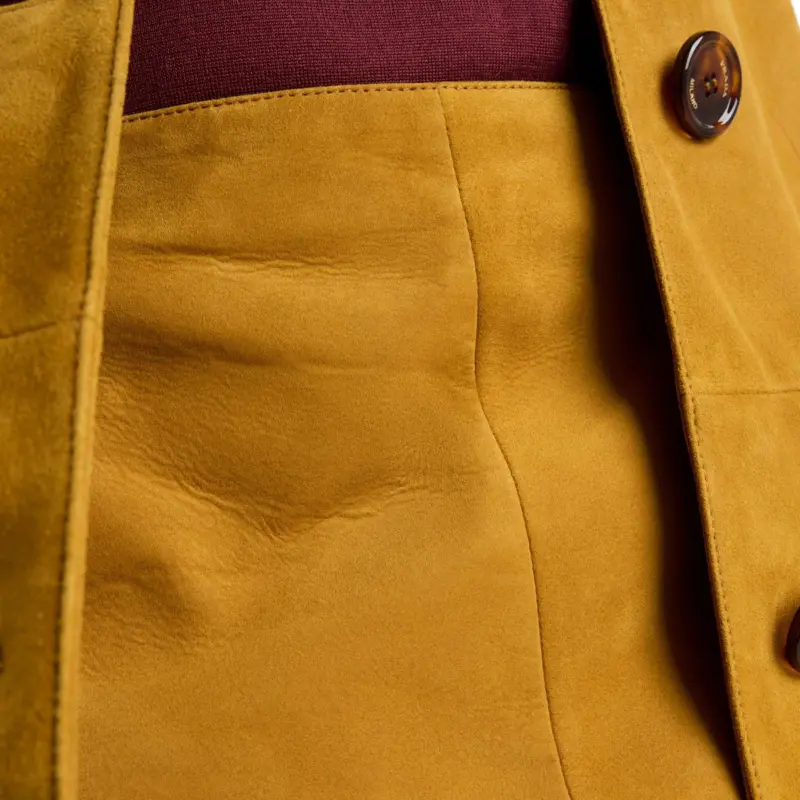 PRADA FW24 Leather Short Skirts Women's Mustard Yellow-4