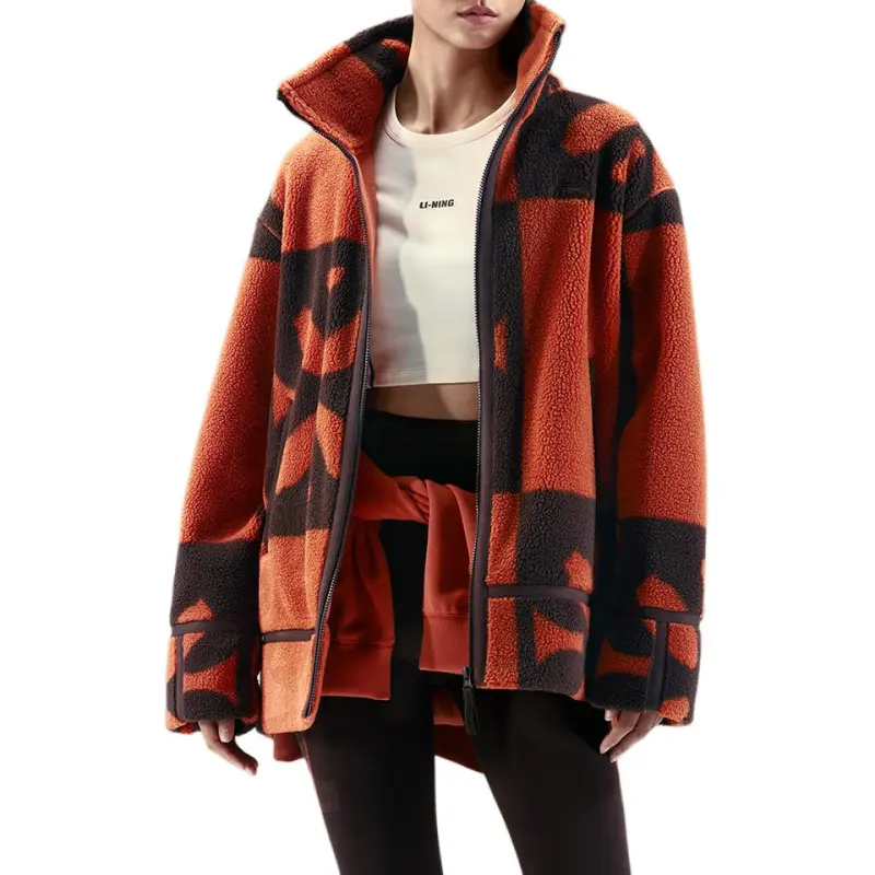 LiNing Sports Life Collection Cashmere Sweater Women's Ochre Orange Ceramic Print-2