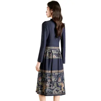 Mylan Spring, Fall Long Sleeved Dress Cinched Waist Women's Blue