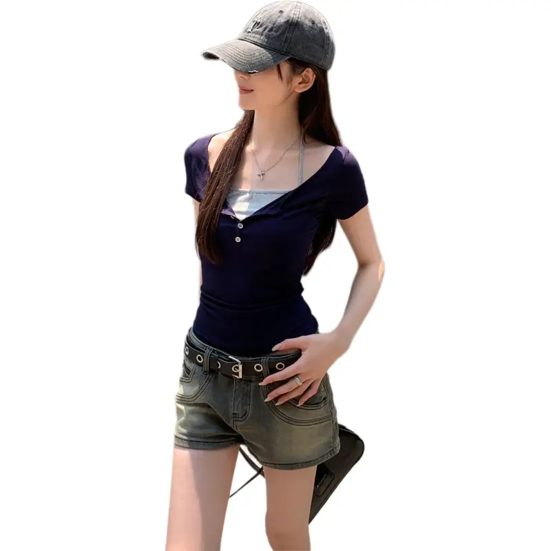 Mu Xiao Xin T Shirt Women's Navy Blue-1