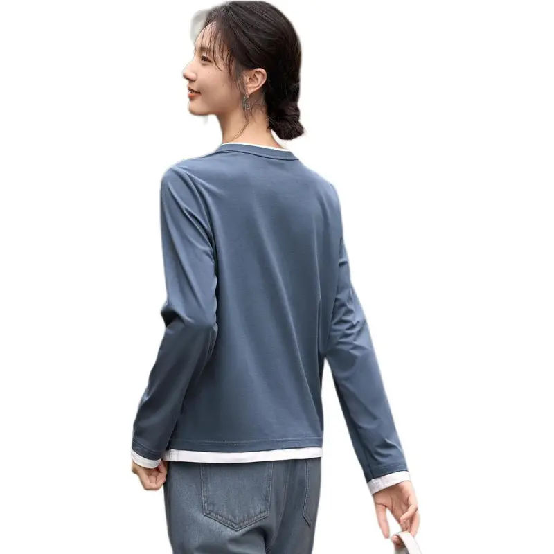 XWI T Shirt Women's Gray Blue Color Blocking White-1
