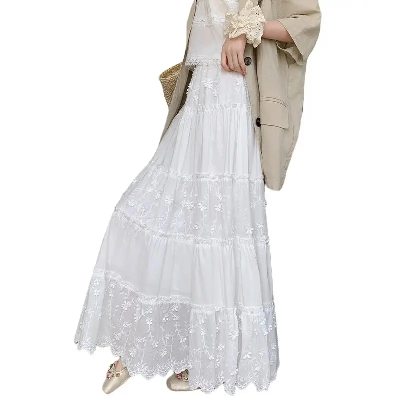 XIANSINIAO Casual Long Skirt Women's White-5
