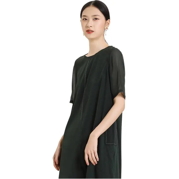 QIAOWANNI Short Sleeved Dress Women's Forest Green-2