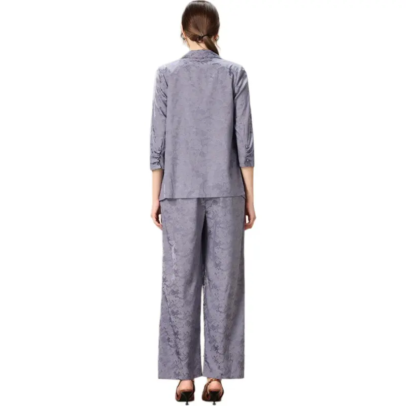 FENHONGMALI Casual Suit Women's Gray Blue-0