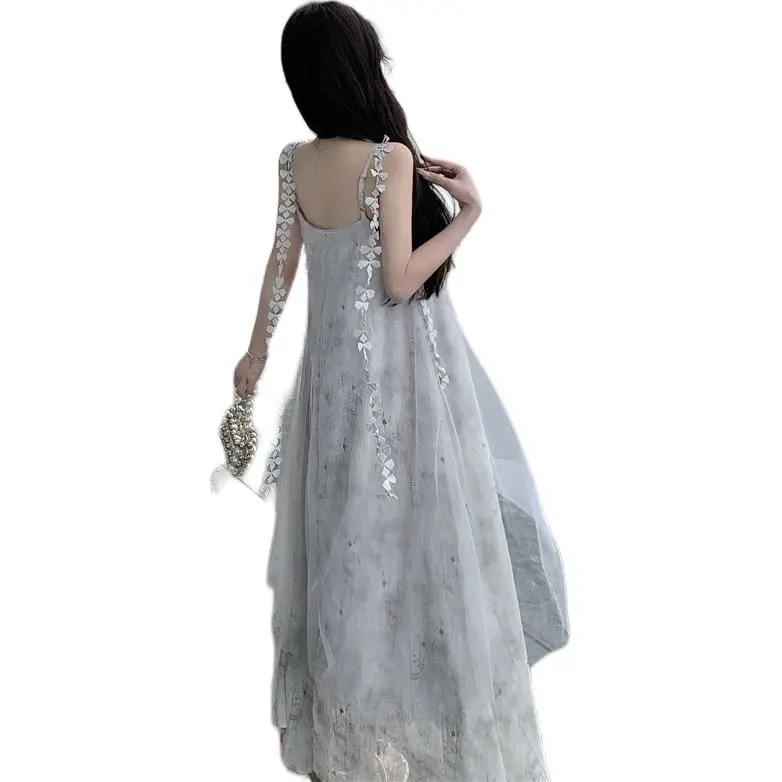 Flowers In Water Slip Dress Women's Gray-2