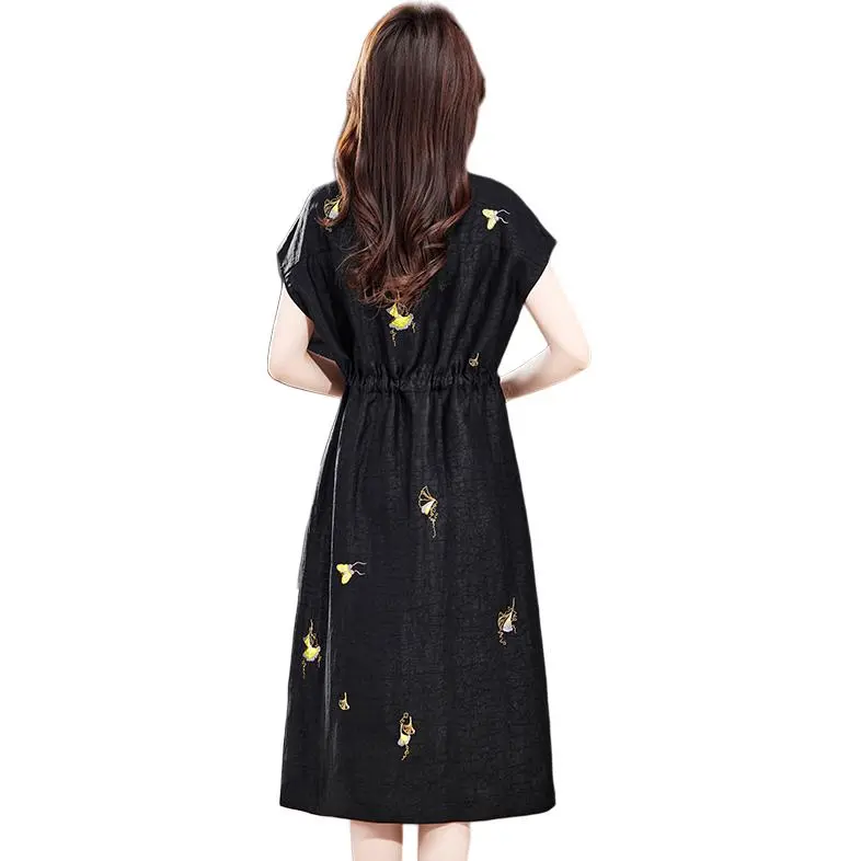 Yi Mengyuan Silk Short Sleeved Dress Women's Black-0