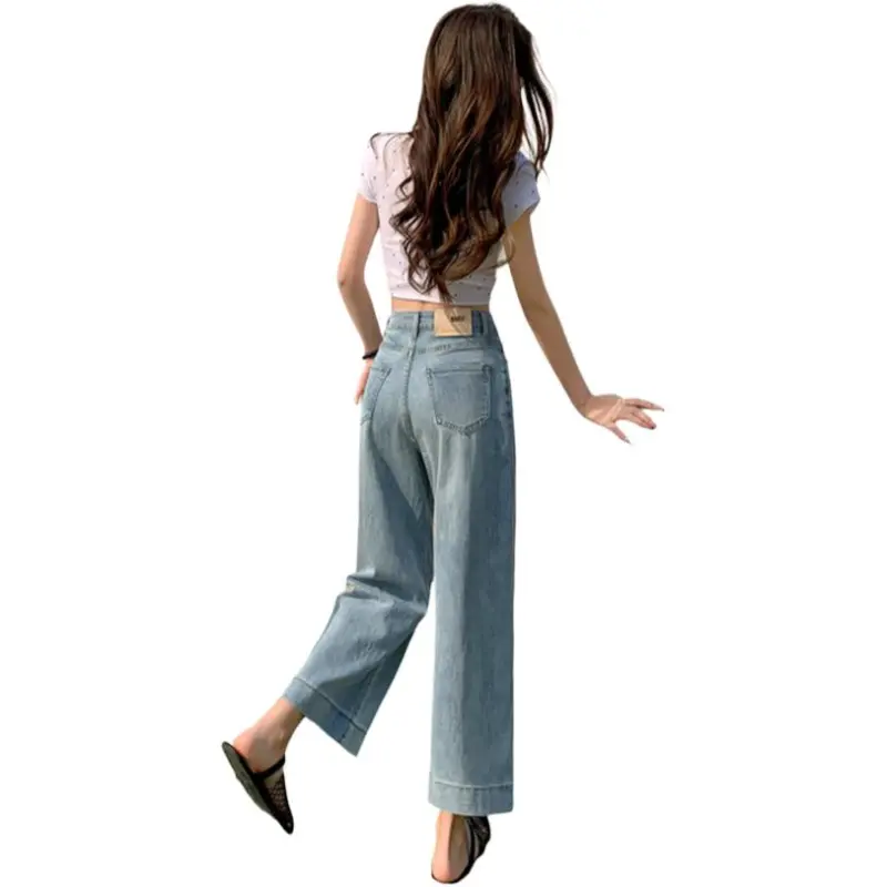 Mu Xiao Xin Jeans Women's Blue With Lace Trim-1