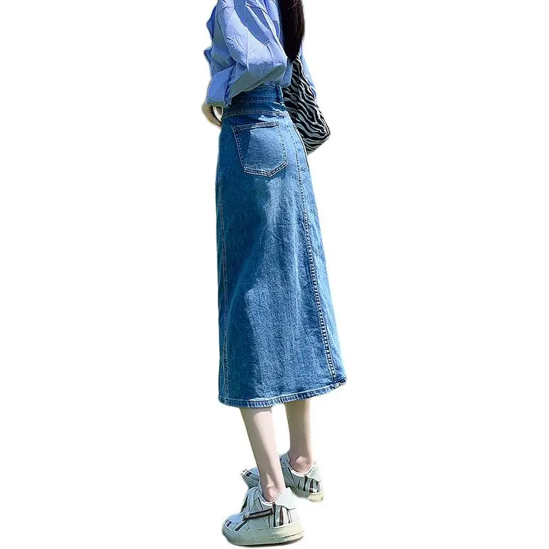 ZAZN Denim Long Skirts Women's Dark Blue-15