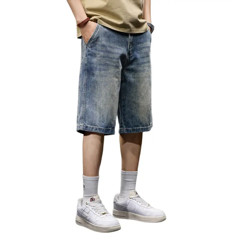 BUYDAUL Denim Shorts Men Blue-2