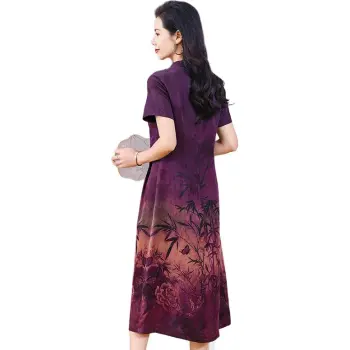 Yi Mengyuan Silk Short Sleeved Dress Women's Purple
