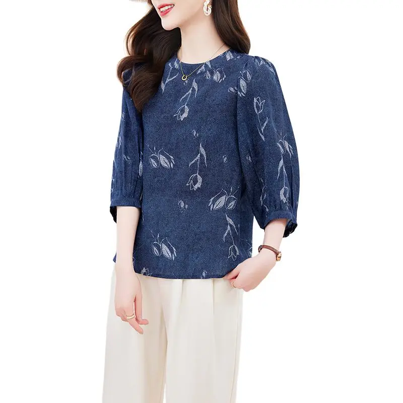 Yi Mengyuan Silk Shirt Women's Denim Blue-1