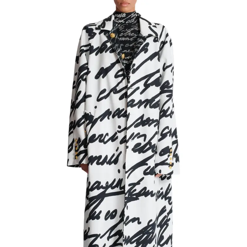 BALMAIN Love Letter Printed Long Reversible Coat-7