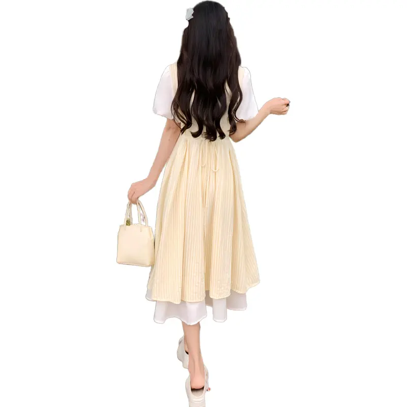 Mu Xiao Xin Short Sleeved Dress Women's Yellow-0