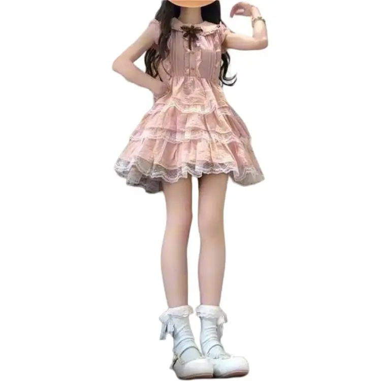 Mu Xiao Xin Short Sleeved Dress Women's Pink-4