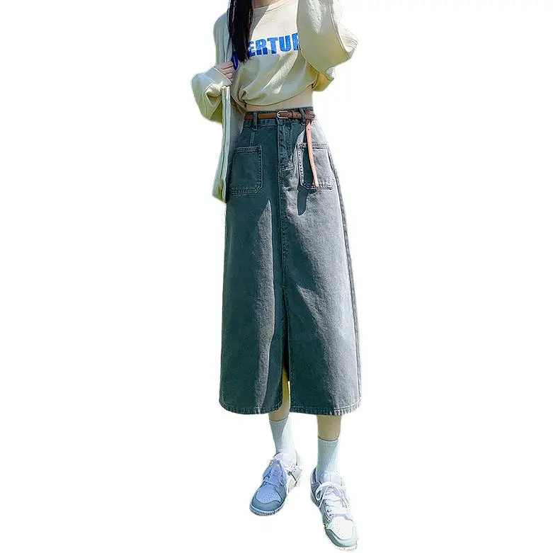 ZAZN Denim Long Skirts Women's Dark Blue-22