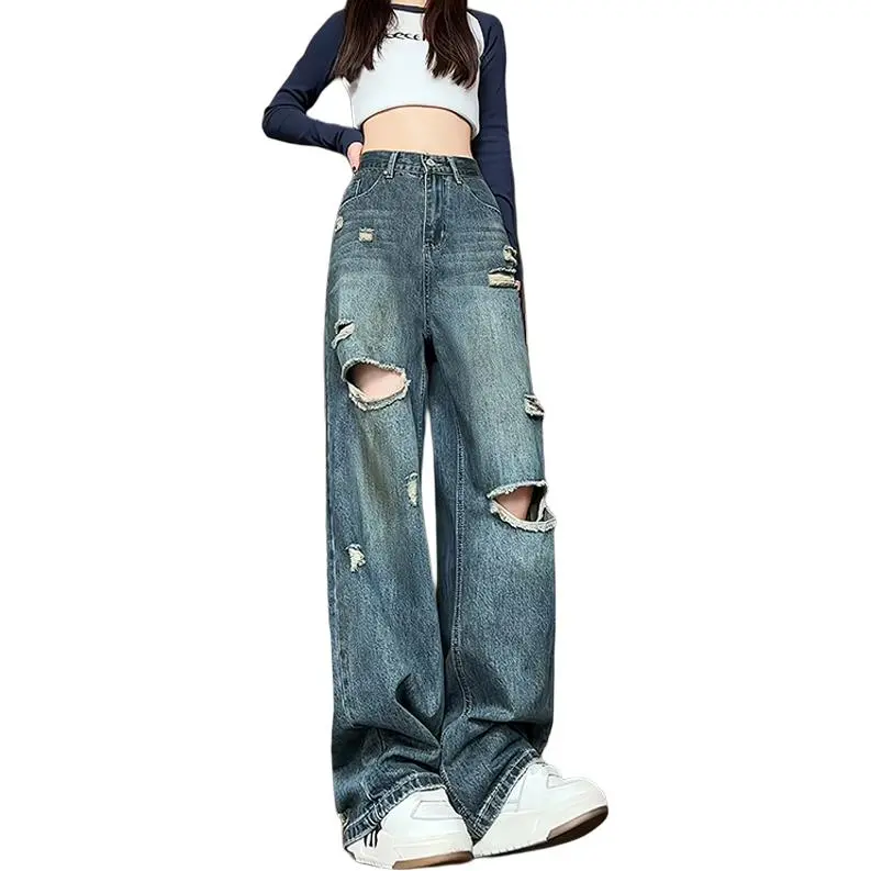 Menglaini Jeans Unisex Blue[Ripped Design]-4