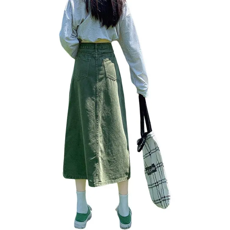 ZAZN Denim Long Skirts Women's Dark Blue-8