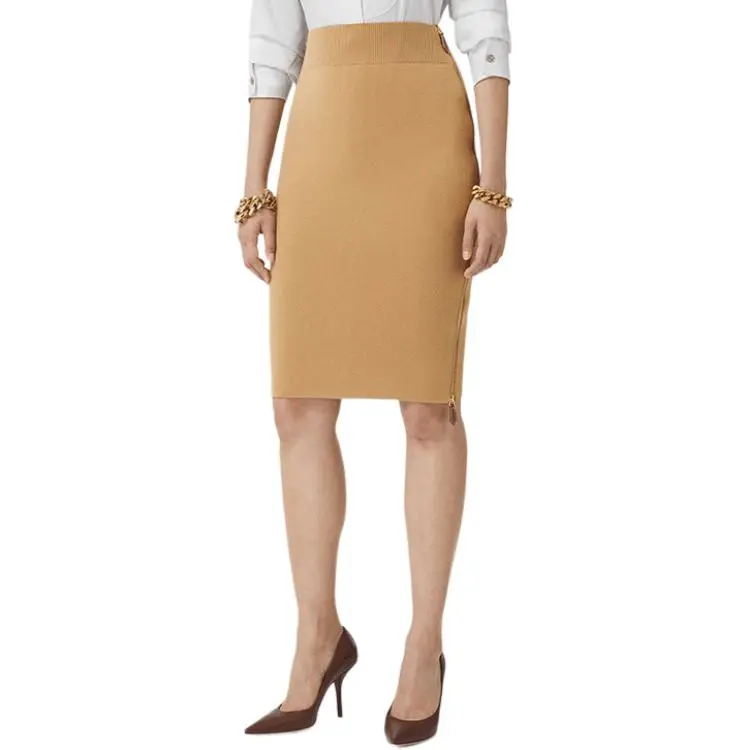 Burberry Leather Long Skirts Women's Camel-3