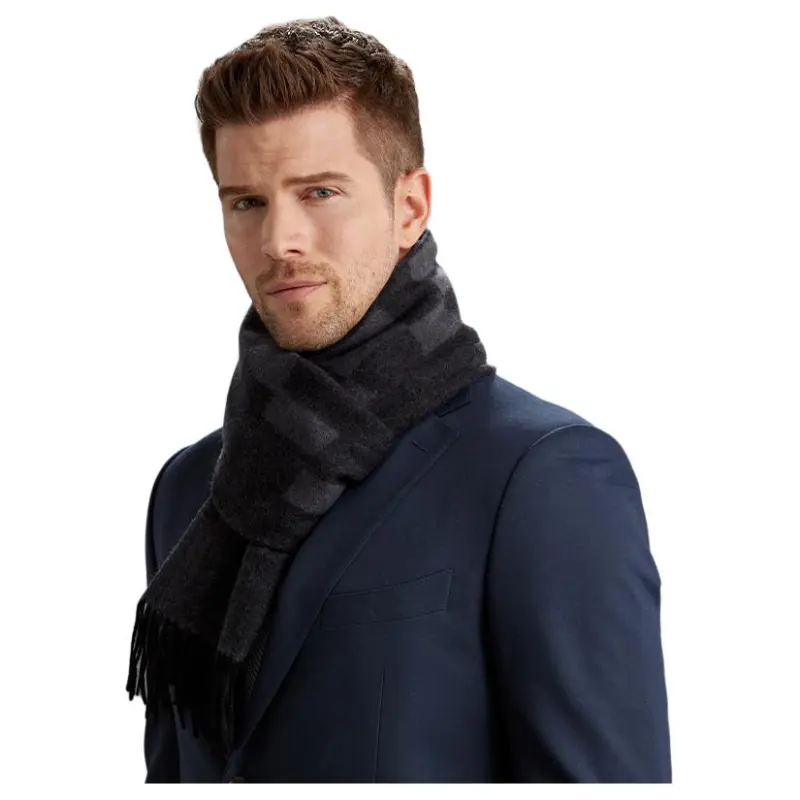 H YXIANG 100% Cashmere Knit Scarves Men's-1