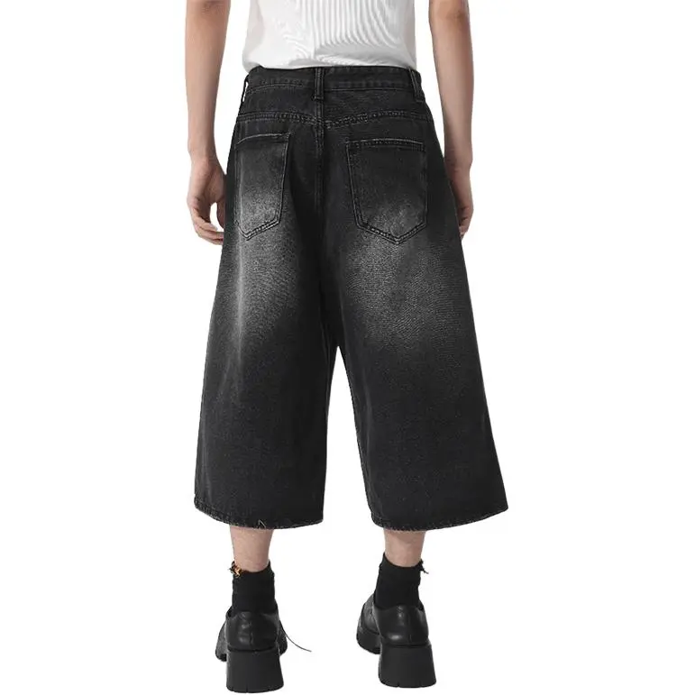 DARK HORSE Denim Shorts Unisex Black Gray Color-1