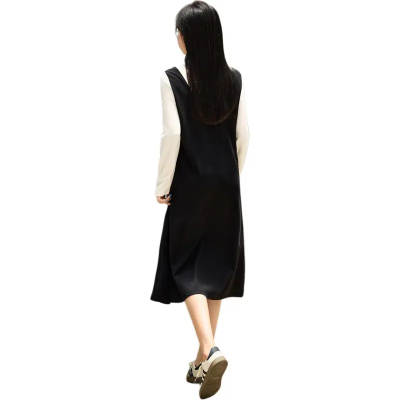 Mo Han Yi Mei Long Sleeved Dresses Women's Black & White-0
