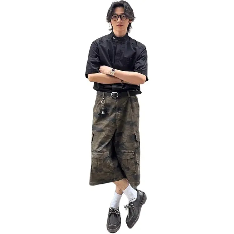 DUATOGE Denim Shorts Men Camouflage -1