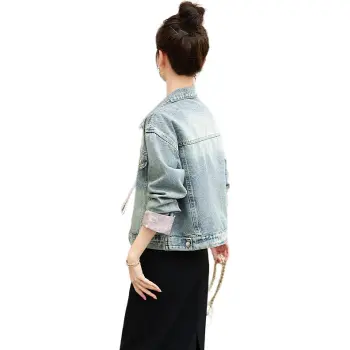 XIAOJUCHUANLI Denim Jacket Women's Light Blue