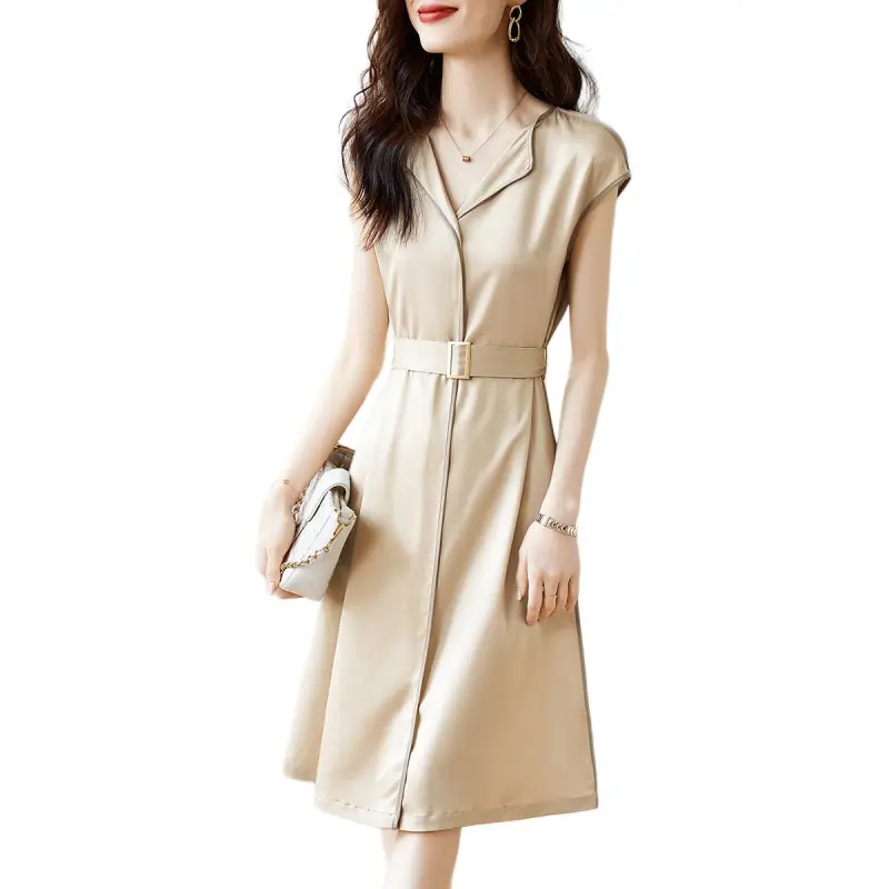 Mo Han Yi Mei Short Sleeved Dress Women's Apricot Coffee-3