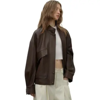 LETTRANS Leather Jackets Women's Cocoa Brown