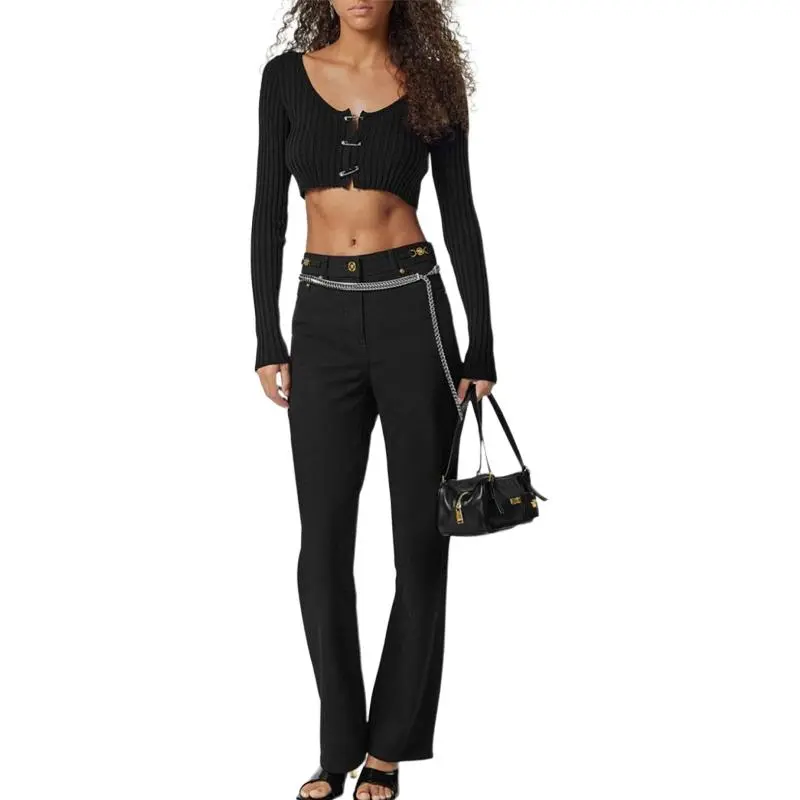 VERSACE Cropped Ribbed Knit Cardigan-1