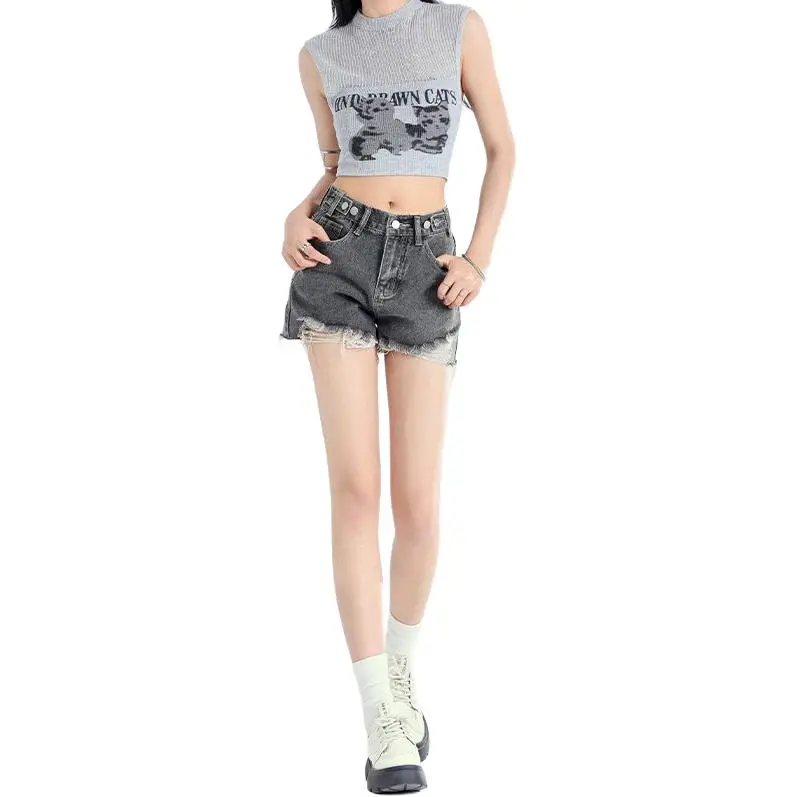 7 SEVFUN Denim Shorts Women's Black Gray Color-2