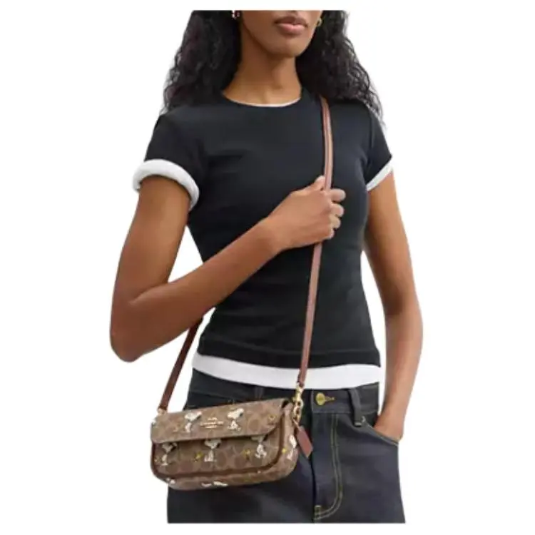 COACH Hailey Canvas Shoulder Bag Trumpets Women's Tan-4