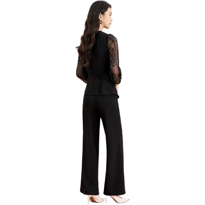 Mylan Spring Fall Casual Suit Cinched Waist Women's Black-1