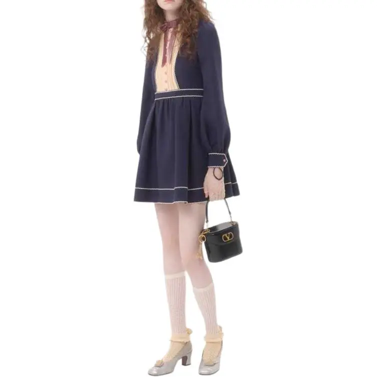 Valentino CREPE COUTURE Long Sleeved Dress Women's Indigo-1