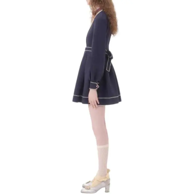 Valentino CREPE COUTURE Long Sleeved Dress Women's Indigo-2