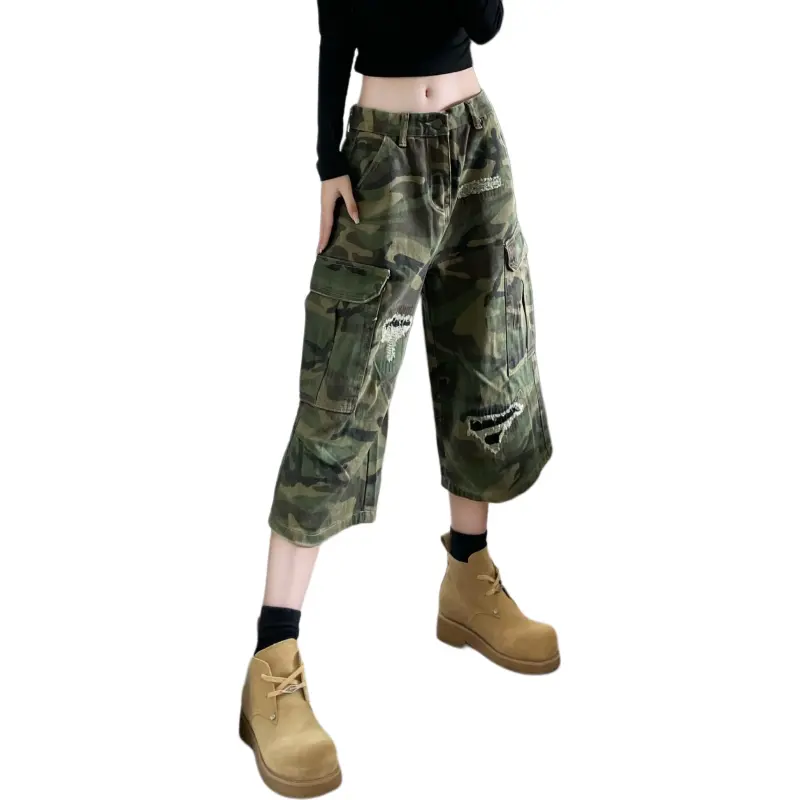 CORNILOT Denim Shorts Unisex Green Camouflage-1