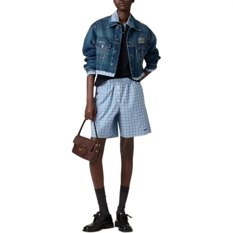 MIU MIU Layered Cropped Denim Jacket-1
