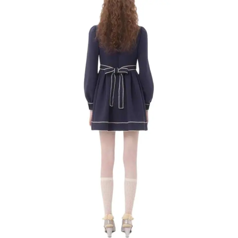Valentino CREPE COUTURE Long Sleeved Dress Women's Indigo-3