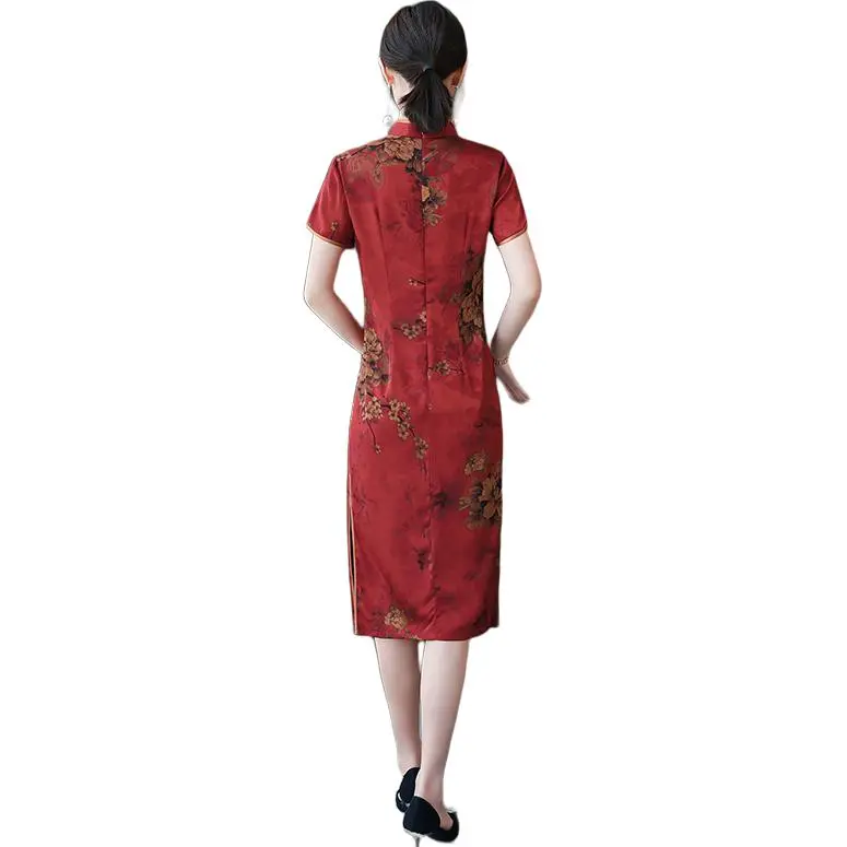 Yi Mengyuan Short Sleeved Dress Women's Red-4