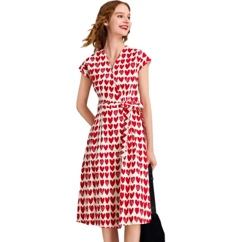 HAVVA Short Sleeved Dresses Women's Red-2