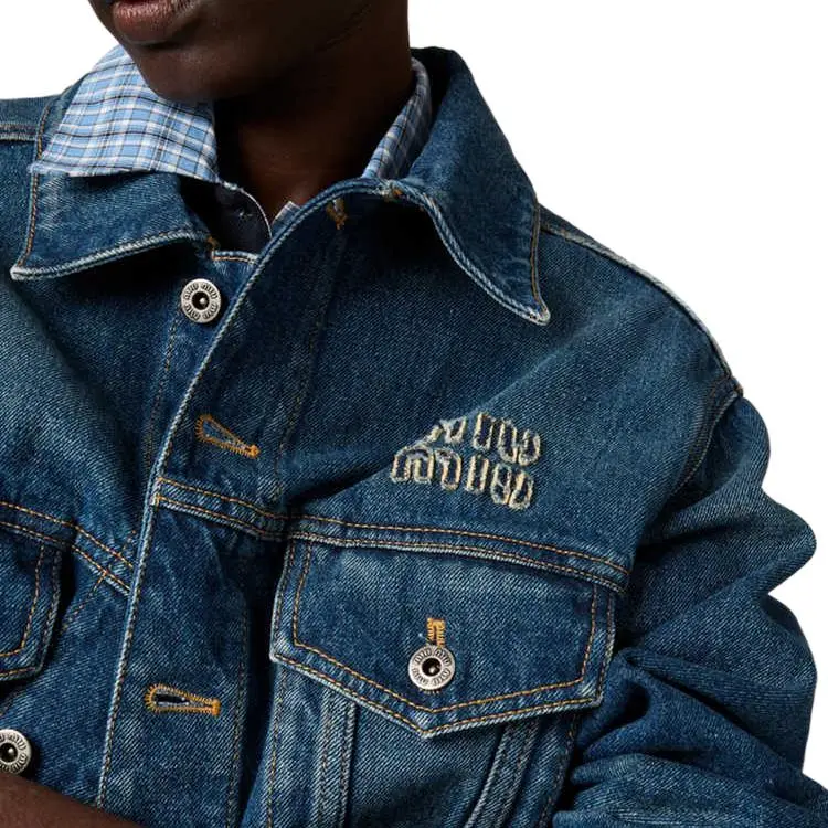 MIU MIU Layered Cropped Denim Jacket-3