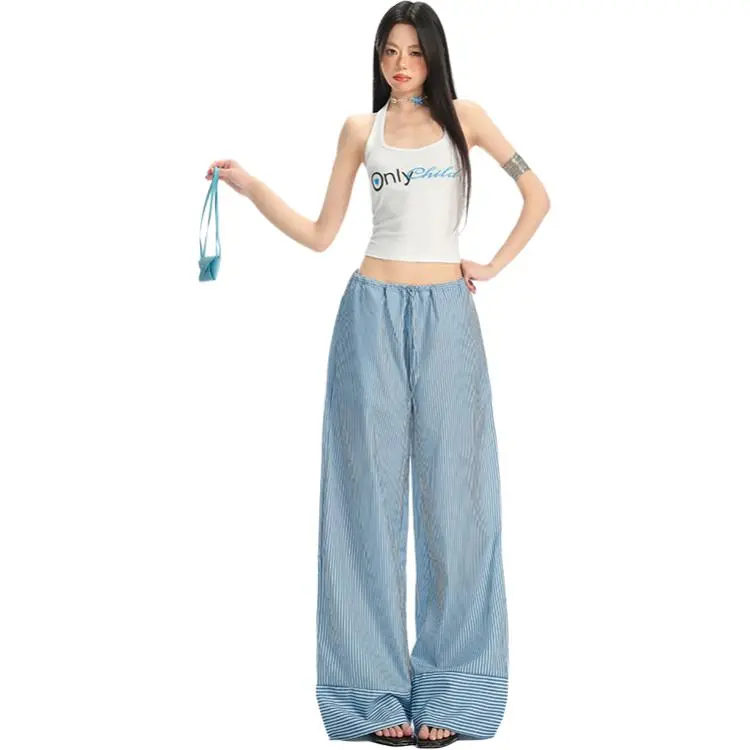 Rose Casual Pants Women's Blue Stripes-2
