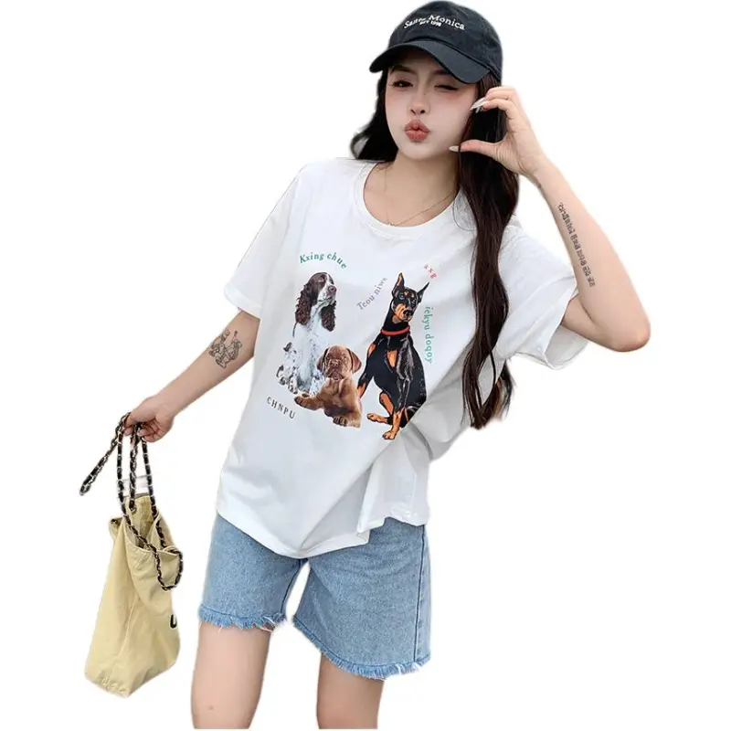 Mu Xiao Xin T Shirt Women's Pure White 3 Pack Puppy T Shirt-4