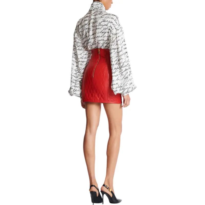 BALMAIN FW24 Leather Short Skirts Women's Red-3