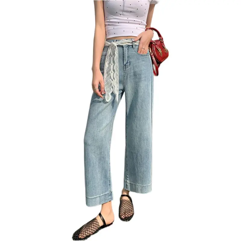 Mu Xiao Xin Jeans Women's Blue With Lace Trim-3