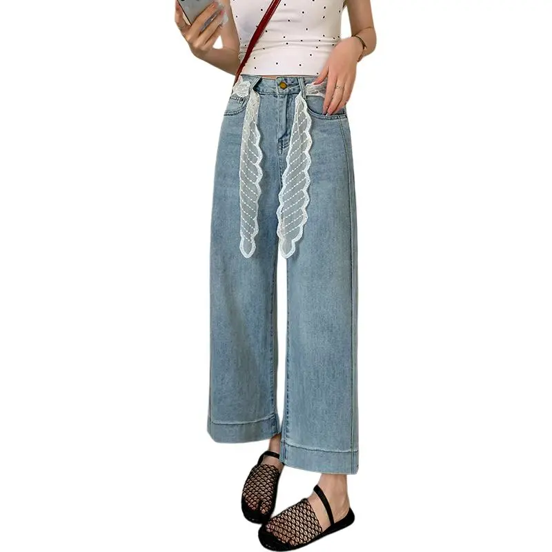 Mu Xiao Xin Jeans Women's Blue With Lace Trim-2
