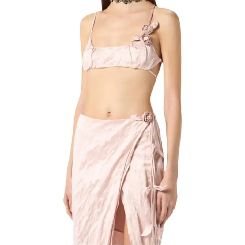 Blumarine Rose appliqué Crinkled satin Top-4